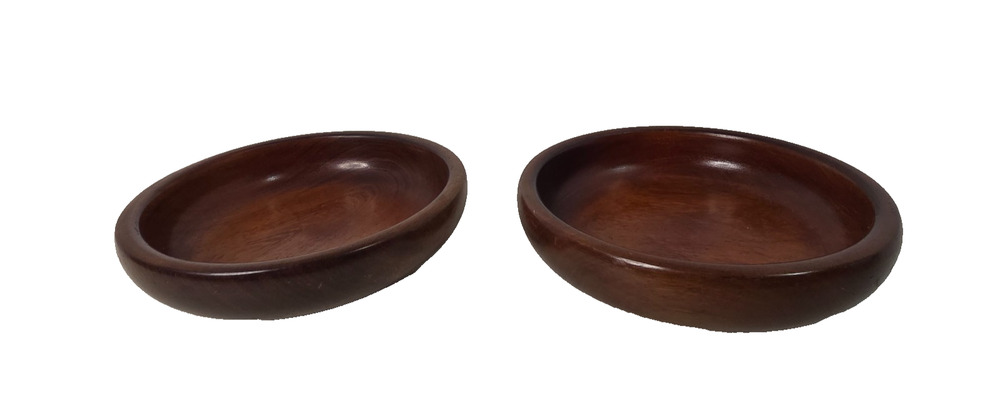 Vintage Hand Turned Solid Wood Bowls Set of 2 Mid Century Modern Salad Fruit